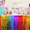 2 Pack Rainbow Wavy Metallic Tinsel Table Skirts – 108x29.5 Inches Foil Fringe Party Table Decorations – Self-Adhesive Rainbow Pride Month, Birthday, Wedding, & Parade Float Supplies